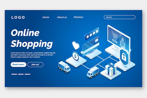 Modello di landing page online shopping futuristico