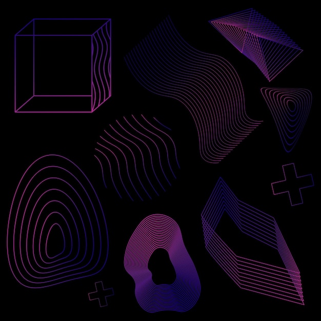 Футуристические космические формы 3d кибер элементы ретро градиенты абстрактный объемный векторный дизайн