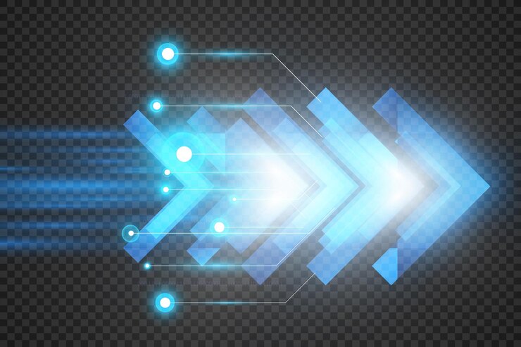 Vector futuristic speed background with glowing arrows motion blur digital technology concept