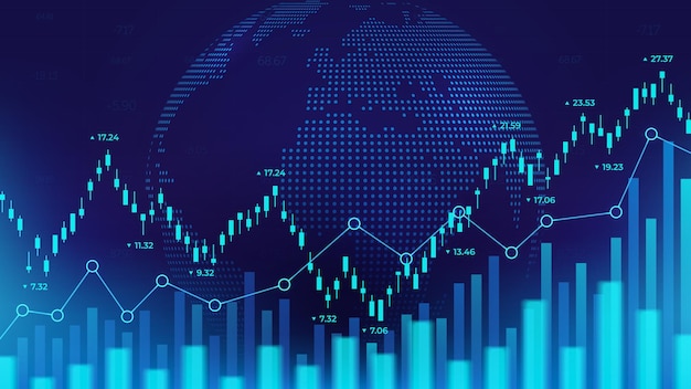 地球儀とグラフで未来の株式市場の背景