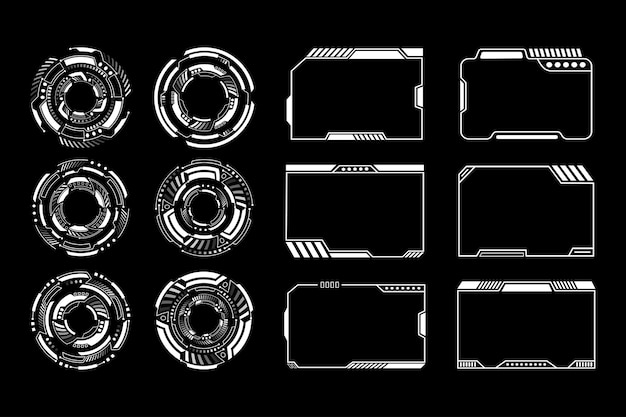 Futuristic Tech Circles and HUD Frames Set Cyberpunk Interface Design Elements