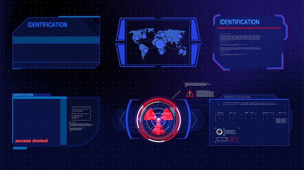 Tecnologia futuristica schermo hud. visualizzazione tattica dislpay di fantascienza vr. interfaccia utente hud. display head-up vr futuristico. schermata della tecnologia della realtà vitale.