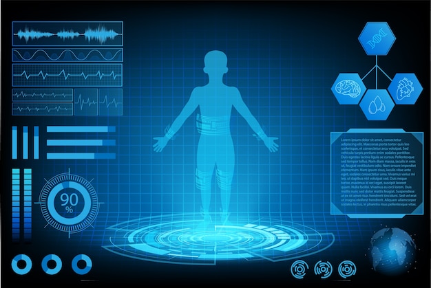 未来技術科学概念人間のデータ健康デジタルインタフェース。