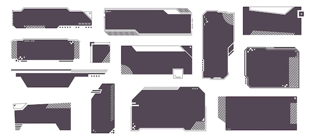 futuristic text boxes abstract digital interface textbox with geometric borders futuristic hud virtual game frame panel modern ui dashboard window with controls and callout callouts vector set