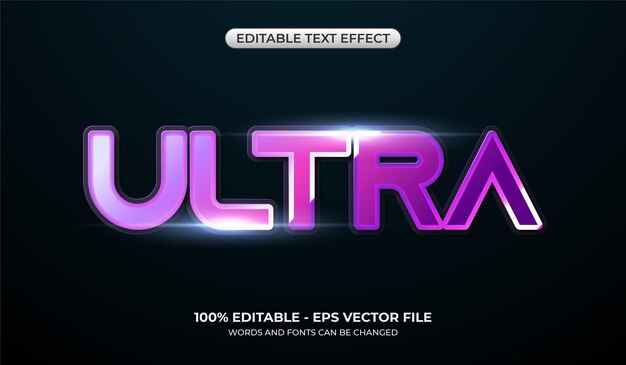 Vettore effetto di testo futuristico ultra violetto effetto di testo tecnologico 3d stili grafici del gioco