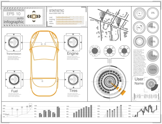 Interfaccia utente futuristica hud ui interfaccia utente touch grafica virtuale astratta infografica per auto