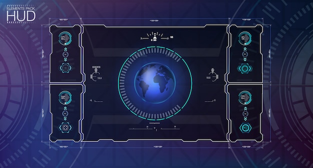 미래의 사용자 인터페이스. Hud UI. 추상 가상 그래픽 터치 사용자 인터페이스 infographic입니다. 과학 개요.