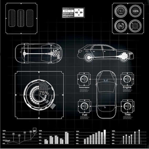 Futuristic user interface. Infographics of freight transport and transportation.