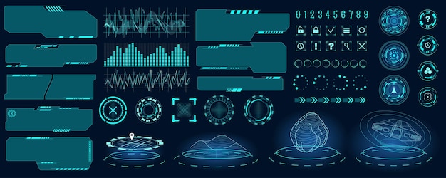 Vettore interfaccia utente futuristica mega set in design piatto bundle elementi di gui elemento dashboard ui schermi modelli con pulsanti ologrammi di realtà virtuale illustrazione vettoriale oggetti grafici isolati