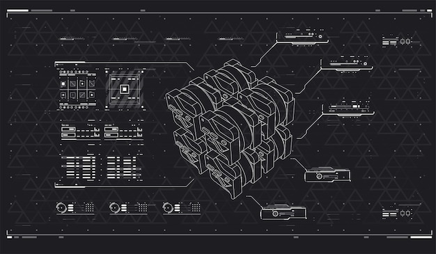 Футуристический дисплей виртуальной реальности Высокотехнологичная рамка HUD Пользовательский интерфейс Футуристическая абстрактная технология Шаблон Проекционные экраны для видео и игр Киберпанк Иллюстрация Skyfi Абстрактный технический фон