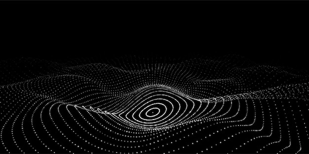 Futuristic wave Vector dark cyberspace Abstract music sound wave with dots White moving particles on a black background