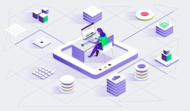 futuristic workspace with digital connections and cloud data integration in 3d style