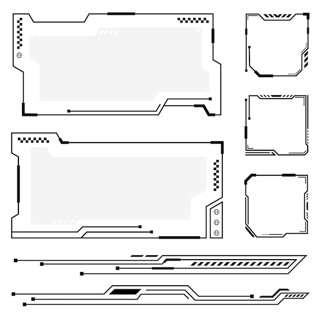 Futuristic Y2K techno frames HUD lines and scifi borders for sleek digital designs