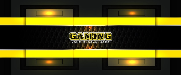 Futuristic yellow and black gaming header social media banner template