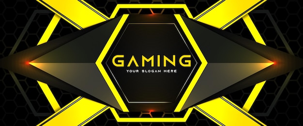 Vector futuristic yellow and black gaming header social media banner template