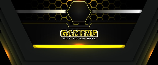 Futuristic yellow and black gaming header social media banner template