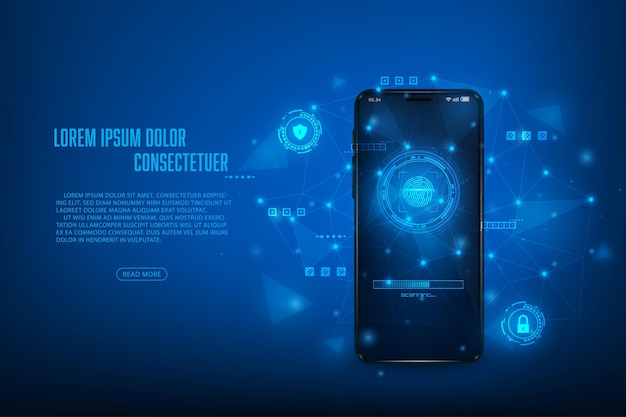 Futuristisch concept smartphone beveiliging vingerafdruk scannen Technologie abstracte blauwe achtergrond