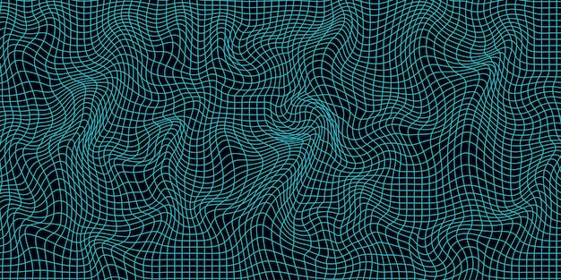 Futuristisch golvend raster in de stijl van retrofuturisme Geometrische dynamische golf 3D-technologie draadframe Vectorillustratie