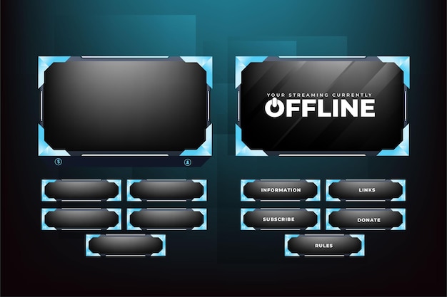 Futuristisch overlay-ontwerp voor ijskleurstreaming voor online gamers Live-gaming-overlayvector met een donkere achtergrond en ijzige decoratie Online gaming-overlayontwerp met kleurrijke knoppen