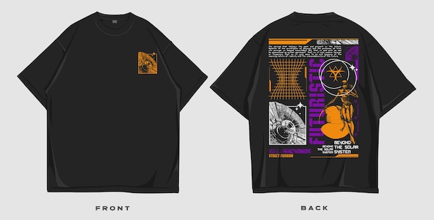 Vector futuristisch streetwear brutalisme t-shirt ontwerp.