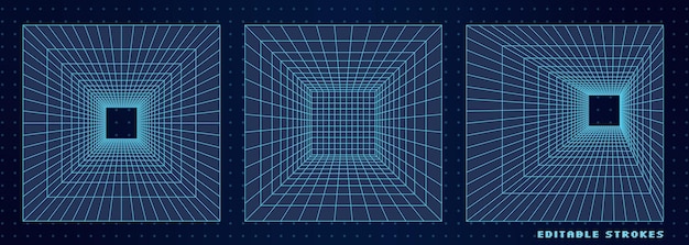 Futuristische 3D-structuren van grid-tunnels abstracte wireframe-vorm in cyber-stijl digitaal mesh-patroon