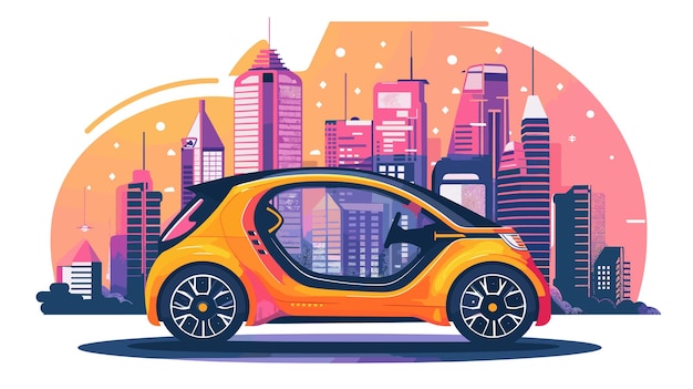 Futuristische auto rijden op wegen in de stad vector vlakke illustratie