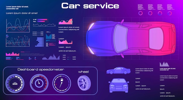 Vector futuristische autoservice scannen en auto data-analyse diagnostische auto concept