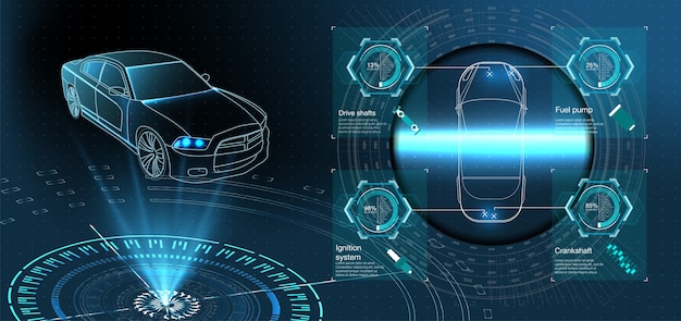 Futuristische autoservice, scannen en automatische gegevensanalyse. intelligente auto.