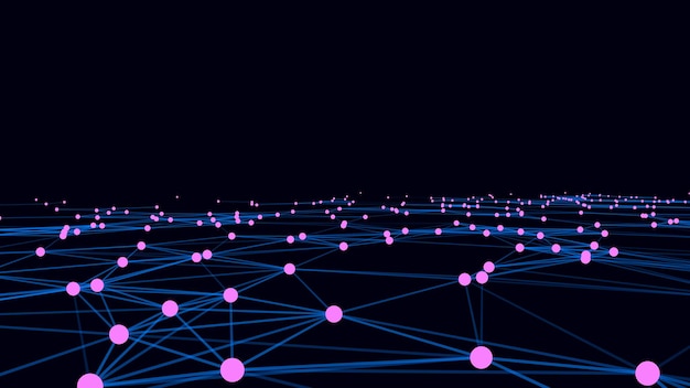Futuristische bewegende golf Digitale achtergrond met bewegende gloeiende deeltjes en lijnen Big data visualisatie Vector illustratie