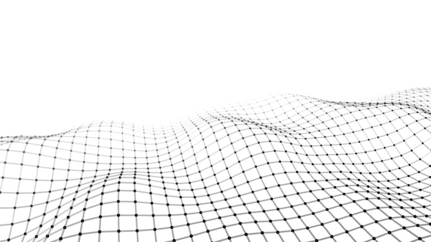 Futuristische bewegende witte golf Digitale achtergrond met bewegende deeltjes en lijnen Big data visualisatie Vector illustratie