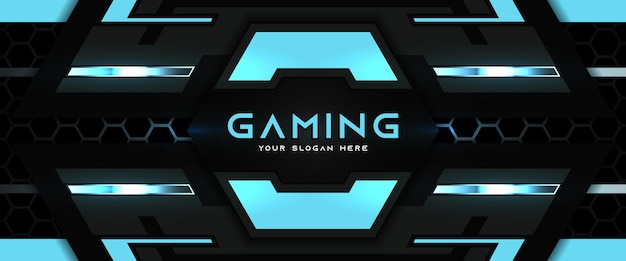 Futuristische blauwe en zwarte gaming header social media bannersjabloon