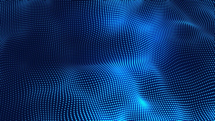 Vector futuristische blauwe stippen achtergrond met een dynamische golf digitale technologie golf big data visualisatie vector illustratie