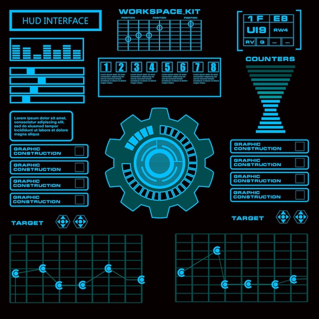 Futuristische blauwe virtuele grafische gebruikersinterface met aanraking