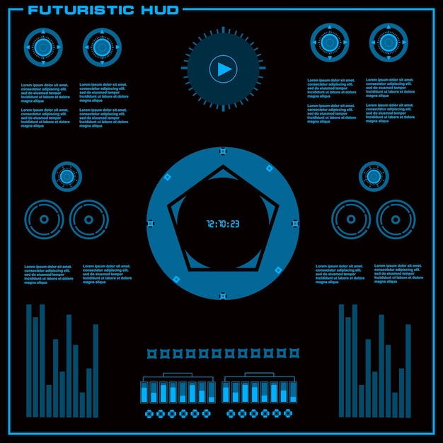 Futuristische blauwe virtuele grafische gebruikersinterface met aanraking