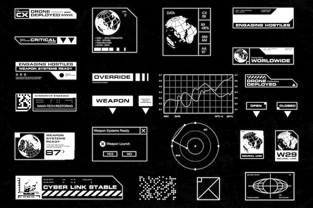 Futuristische cyberpunk interface element technologie grafische vector ontwerp sjabloon