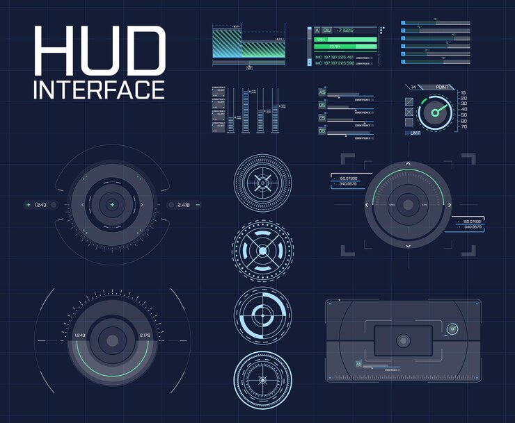 Futuristische gebruikersinterface-elementen pijlknopframe Holografische elementen van de hud gebruikersinterface