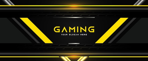 Vector futuristische gele en zwarte gaming header social media bannersjabloon