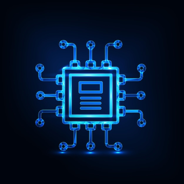 Futuristische gloeiende microchip digitale circuitboard AI processor Cybertechnologie HighTech innovatie