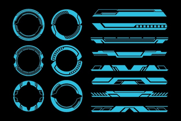 Futuristische HUD-elementen Cyberpunk SciFi Interface Circulaire en lineaire technische grenzen