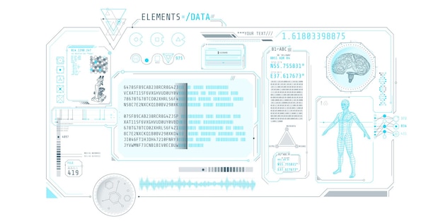 Vector futuristische medische onderzoeksprogramma-interface met data-decodering