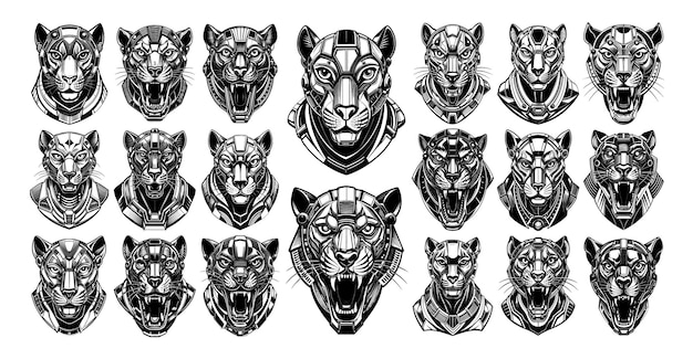 Futuristische puma cyborg hoofd in front view illustratie ontwerp bundel