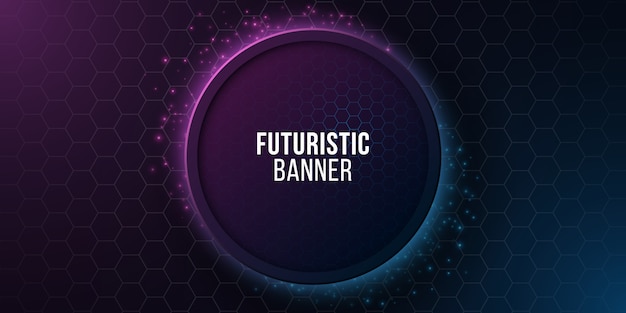 Futuristische ronde banner met honingraatpatroon.