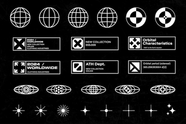Futuristische streetwear cyberpunk interface-element technologie grafische vector ontwerpsjabloon