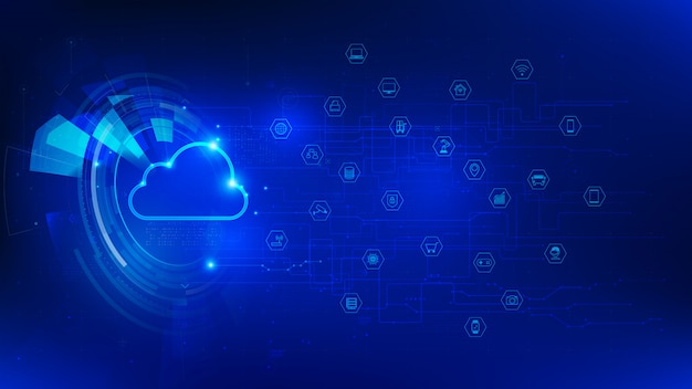 Futuristische technologie cloud en IoT op donkerblauwe achtergrond