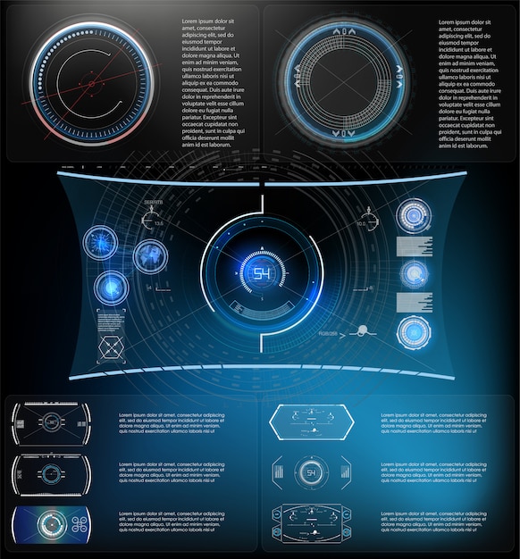 Vector futuristische technologie hud-scherm. tactical view sci-fi vr dislpay. hud ui. futuristisch vr head-up display design. virtual reality technology-scherm.