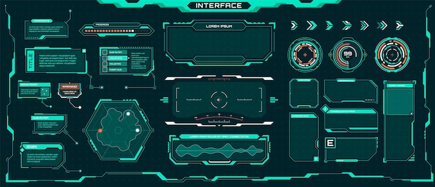 futuristische ui hud elementen sci-fi digitale frames pijlen toelichting titels set