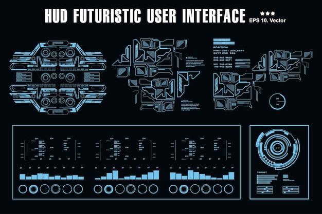 Futuristische virtuele grafische gebruikersinterface met aanraakscherm HUD-dashboardweergave virtual reality-technologie schermdoel