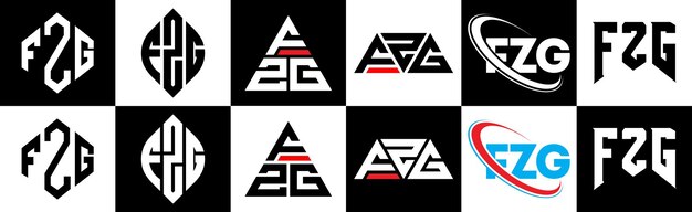 Vettore design del logo della lettera fzg in sei stili fzg poligono cerchio triangolo esagono stile piatto e semplice con variazione di colore in bianco e nero logo della lettera impostato in una tavola da disegno logo fzg minimalista e classico