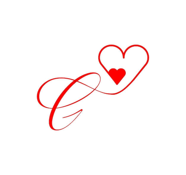 G brief script hart lijn. uit het hart. Letter G handschrift logo sjabloon met liefde en hart