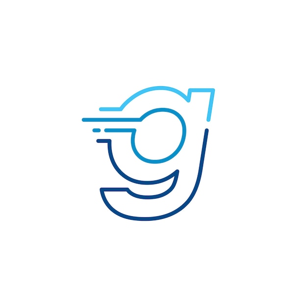 G letter dash lowercase tech digital fast quick delivery movement line outline monoline blue logo vector icon illustration